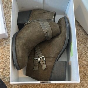 Brown Suede Ankle Boots with Buckle Detail